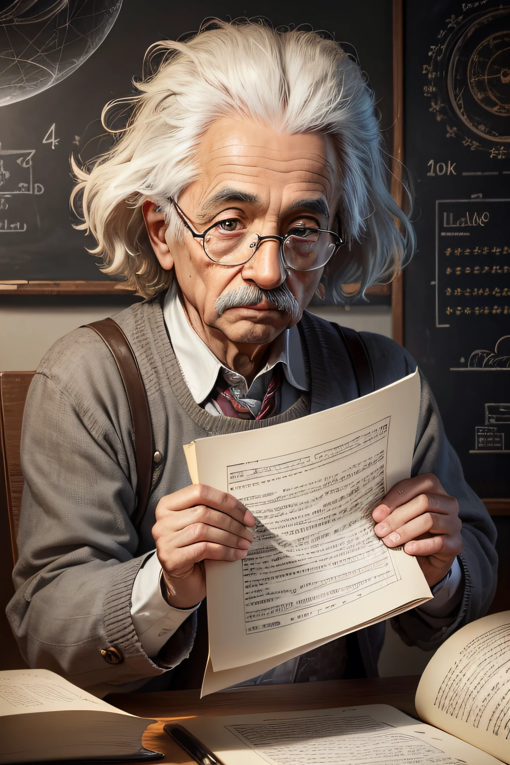 (best quality,4k,8k,highres,masterpiece:1.2),ultra-detailed,(realistic,photorealistic,photo-realistic:1.37),Einstein growing up, becoming a scientist,portrait,black and white,old film effect,wisdom,curiosity,innovation,genius,dedication,historical,timeline,scientific exploration,academia,physics symbols,lab coat,thoughtful expression,inspiration,aged paper texture,starry background,celestial objects,light bulb,notebook,blackboard,equations,chalk dust,halo light,concentration,experimenting,discovery,determination,reflection,IQ,awakening,universe exploration,discovery,milestone,revolution,transformation,achievement,formulas,black hole,energy,revolutionary ideas,visionary,contribution.
