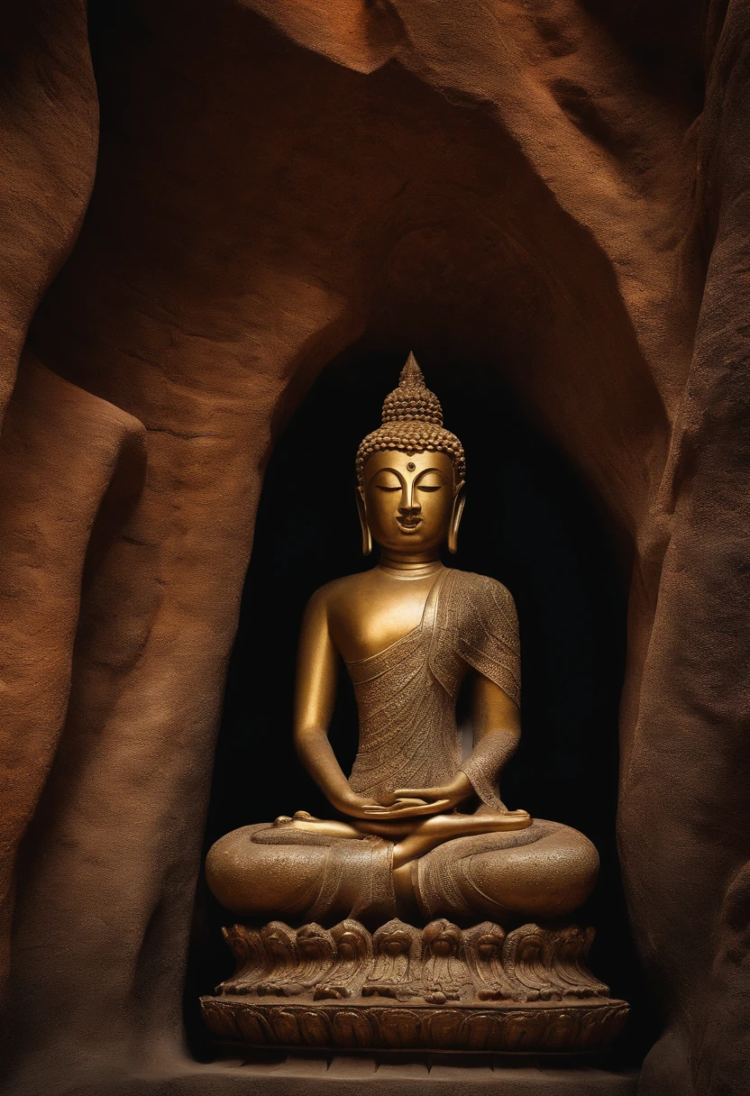Cave stone carved Buddha,Be with nature,surrealism, high detal, Hyper-realism, stereograms, Cinematic lighting, Textured skin, Best quality, A high resolution、