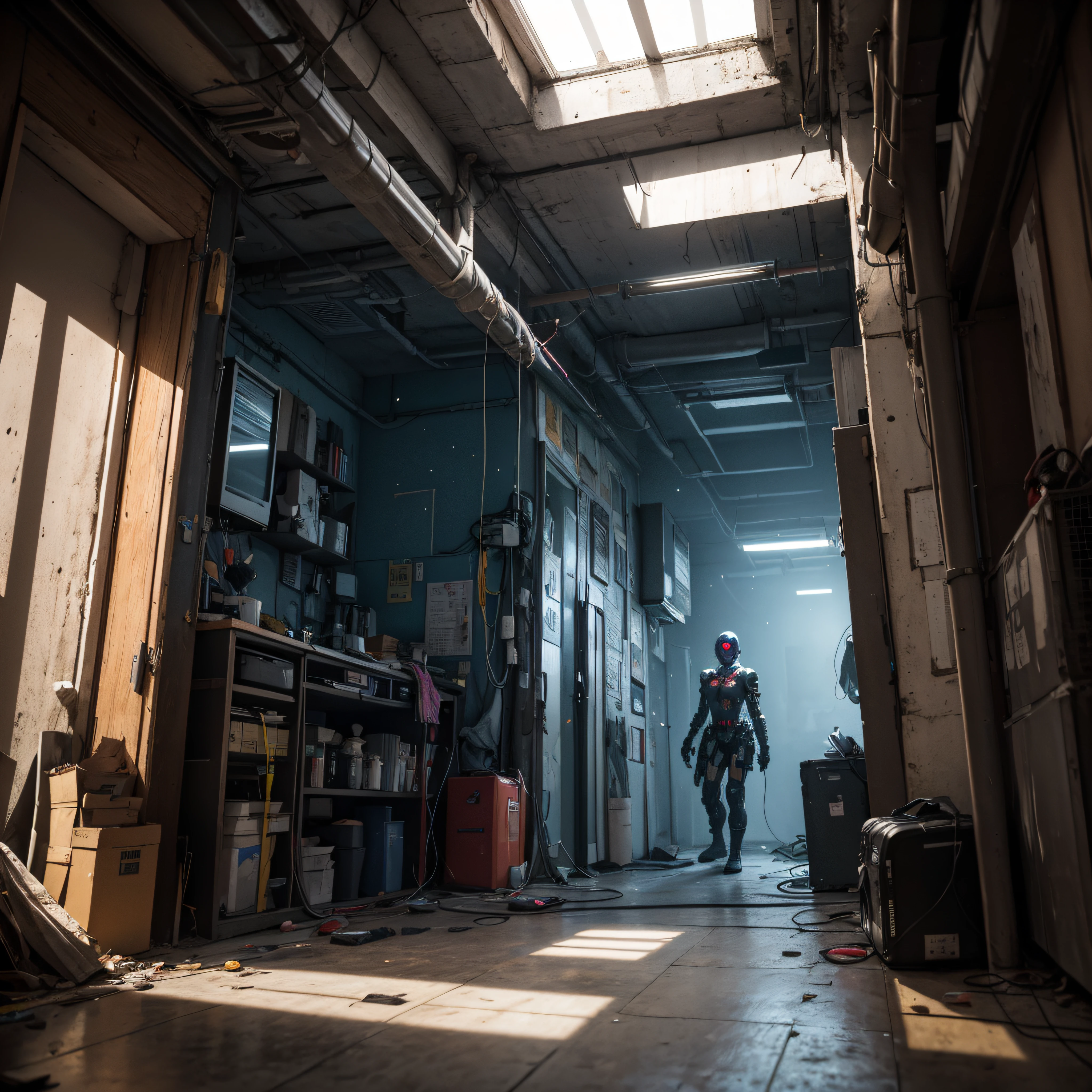 ((calidad superior)), ((obra maestra)), ((realista)), (Los detalles), (fotorrealista:1.5), puppet, marioneta de nadera humanoides tendidos en un piso de concreto, Science-Fiction, HDR, Trazado de rayos, NVIDIA RTX, Los ultra-Highres, Irreal 5, Sub-Surface Scatterring, PBR texturizado, Post-procesamiento, Anisotropic filtering, Profundidad de campos, maximum sharpness and sharpness, Regla de los tercios、8K RAW、(Luminescent Particles:1.4)、(super-detailed CG、Unidad 8k Fondos de pantalla、lighting like a movie、destello de lente、foco nítido、Arte cyberpunk、arquitectura cyberpunk