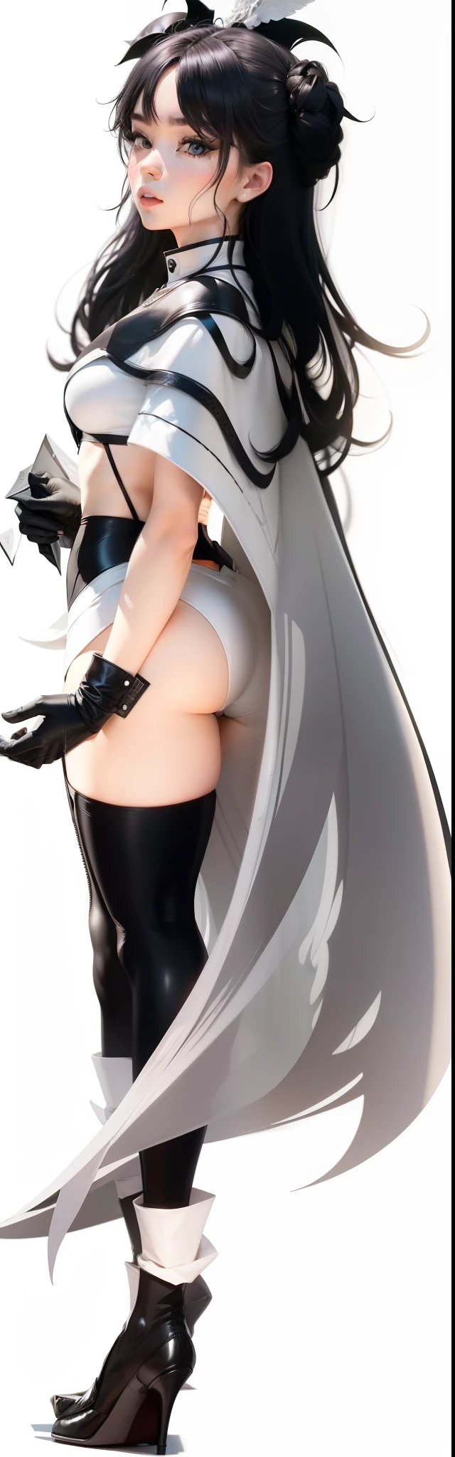 Black color hair,black Surrealism, shadowing, character sheets, reference sheet, tachi-e, multiple views, cut-in, three sided view, 8K, Super detail, 1080p, Women's HD, 4K, 8K, 16k, A high resolution, Best quality, High quality, Anatomically correct, Masterpiece, ccurate, hyper HD,plumw,Raised sexy,As graceful as a swan,Detail portrayal,Texture