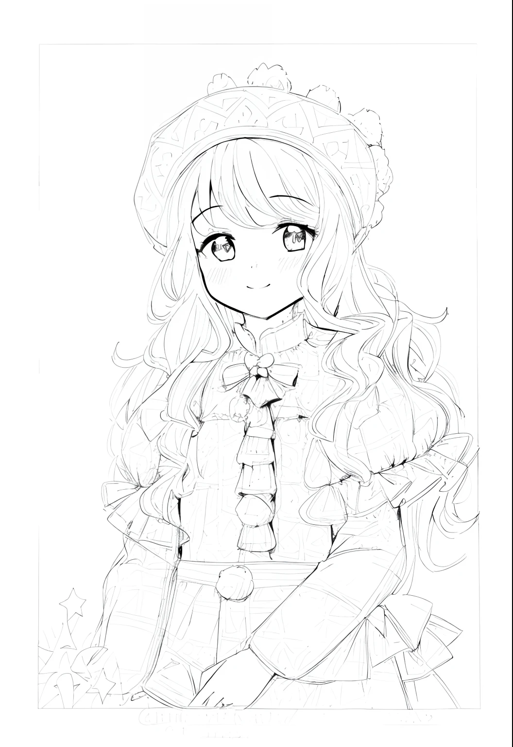 Black and white outline art for cute children's coloring book pages. Christmas Gift Girl's coloring page, all white, children's style, white background, whole body, sketch style, full body ((white background)), only outlines used, cartoon style, lines, coloring book, clean lines, background. White, Sketch style
