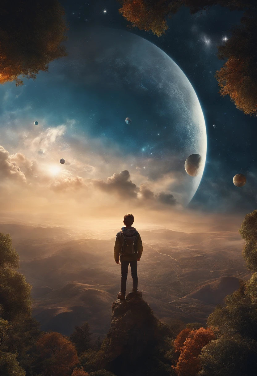 ridiculous resolution, high resolution, (masterpiece:1.4), super detailed, 1boy, seen from above, space, floating, --v 6