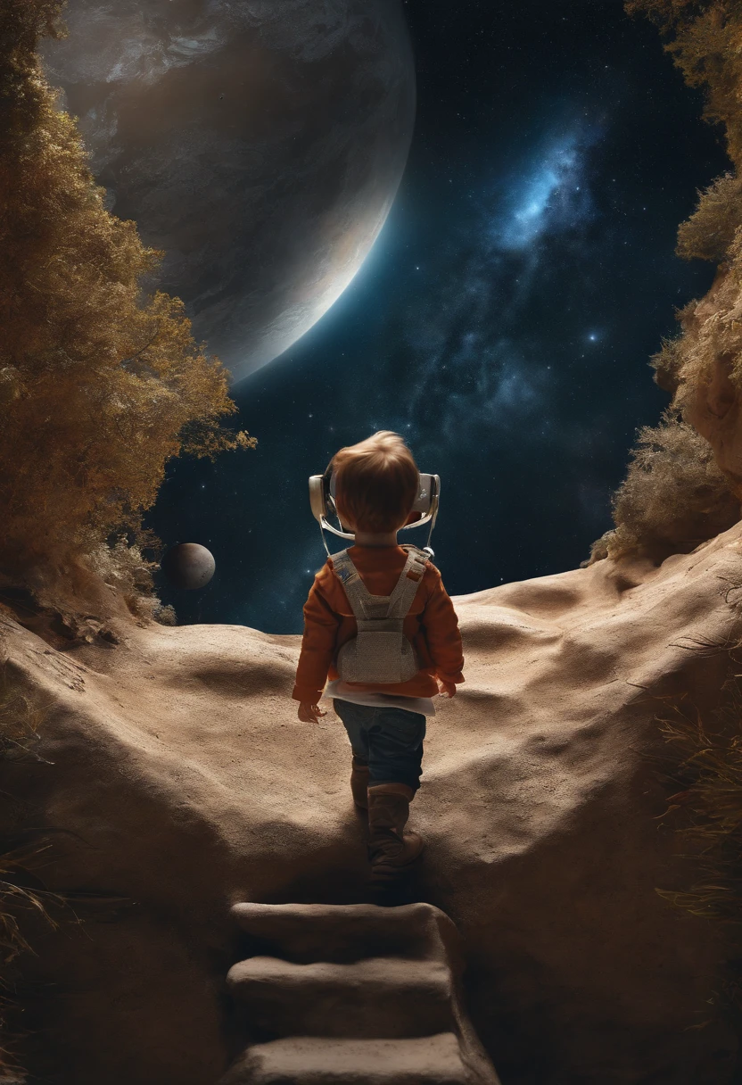 ridiculous resolution, high resolution, (masterpiece:1.4), super detailed, 1boy, seen from above, space, floating, --v 6