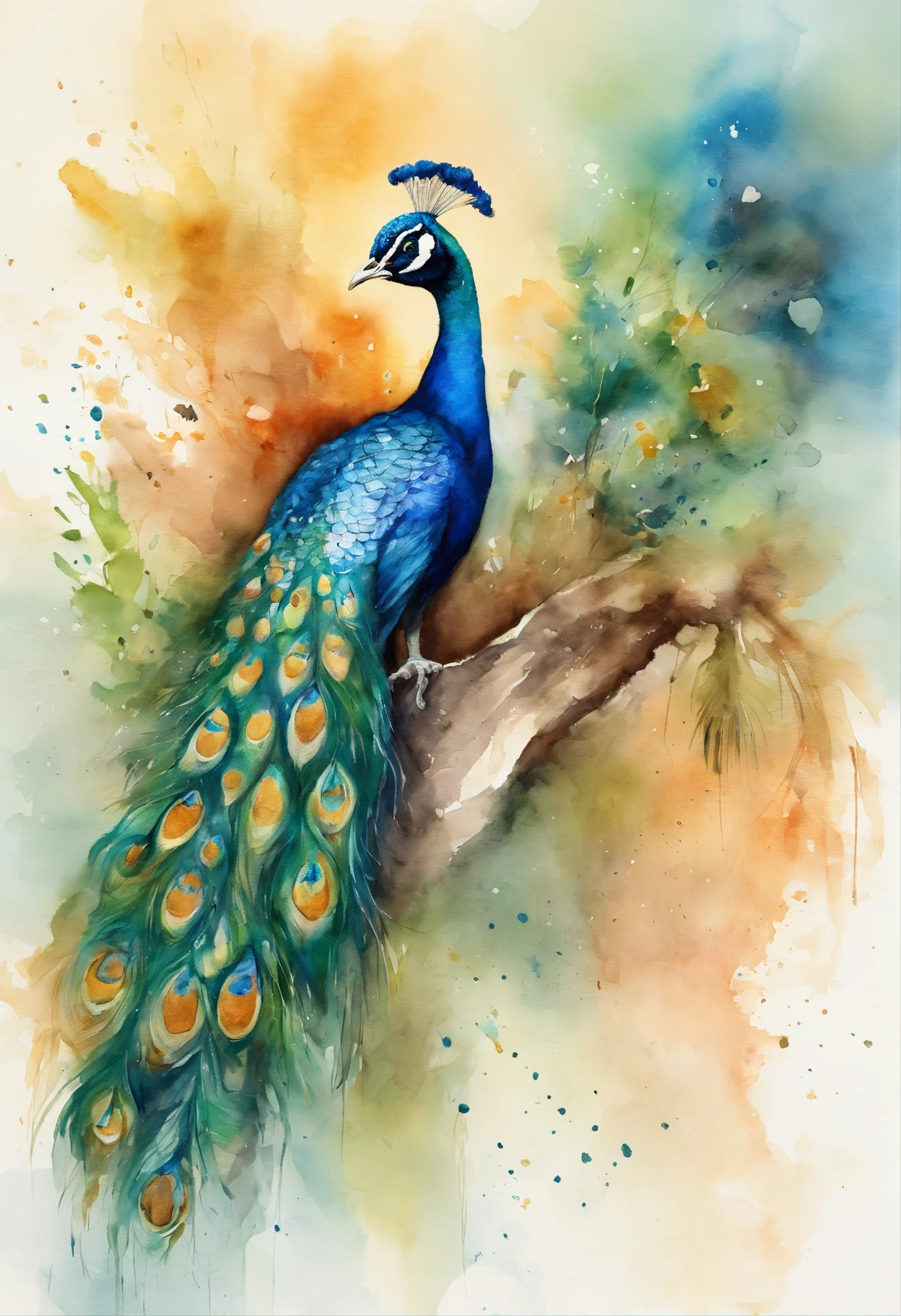 peacock、Arte por、Artisticamente、3d aquarela abstrata,fundo escuro,high resolution,alta qualidade,colorido、Hareful、abstrair、colorido