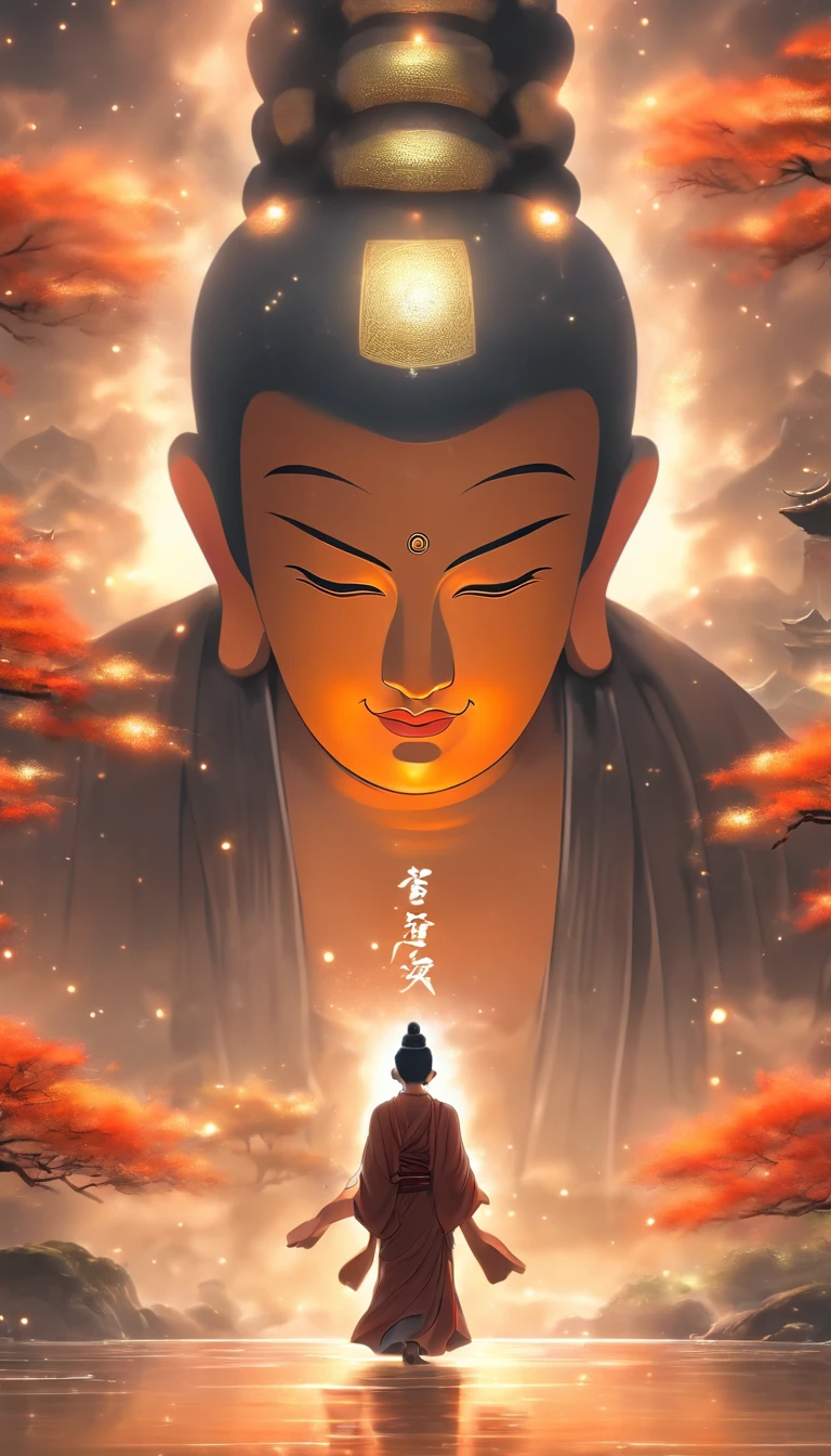 China-style,In the distance, A huge tall Buddha statue stands in space,Gaze at the earth,Standing Buddha statue,with light glowing,Glow effects,Pilgrims on the road,Hyper-realistic,Ultra photo realsisim,Real Photographics,8K,High definition,high qulity,Works of masters,super-fine,Chinese black and white ink style,(((white colors))),Decolorization,Smudge,ink,8K,super-fine,high qulity,(((OC renderer)))