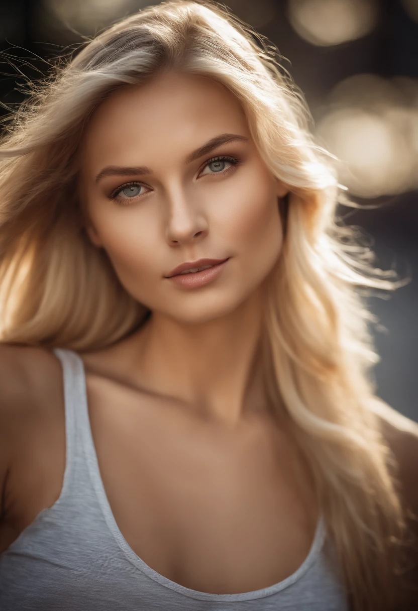 Nahaufnahme einer Frau mit langen blonden Haaren, wearing a tank top, beautiful blonde girl, beautiful model girl, Anna Nikolanova alias Newmilky, Beautiful young model, Nette junge Frau, beautiful girl model, beautiful young woman, attractive girl, 2 24-year-old female model, very beautiful young woman, BLONDE KID Girl, A beautiful blonde, Instagram-Modell, Perfektes Gesicht ) on the street