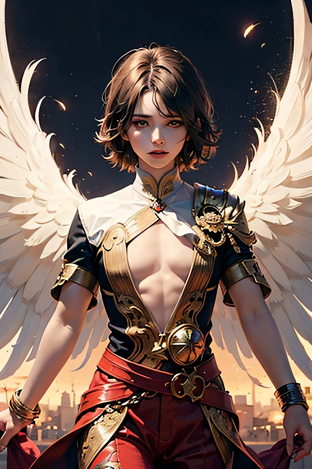 Unity 8k wall paper. Ultra Detail, Beautiful aesthetic, Masterpiece, 1boy, Black hair, ((Flat chest1.1)), Cute, Wings, Ultra high definition quality, Amazingly majestic high quality pink outfit, Femboy, Magic, Spellweaving, Spellweaver, Soft face, Soft features, Youngish appearance, Short hair, Mid part, Boy, Fighting, Wings, Angelic, Feminine, Angel, Anime, Very cute, Commander, Aesthetic, Feminine boy, Spell caster, Magical