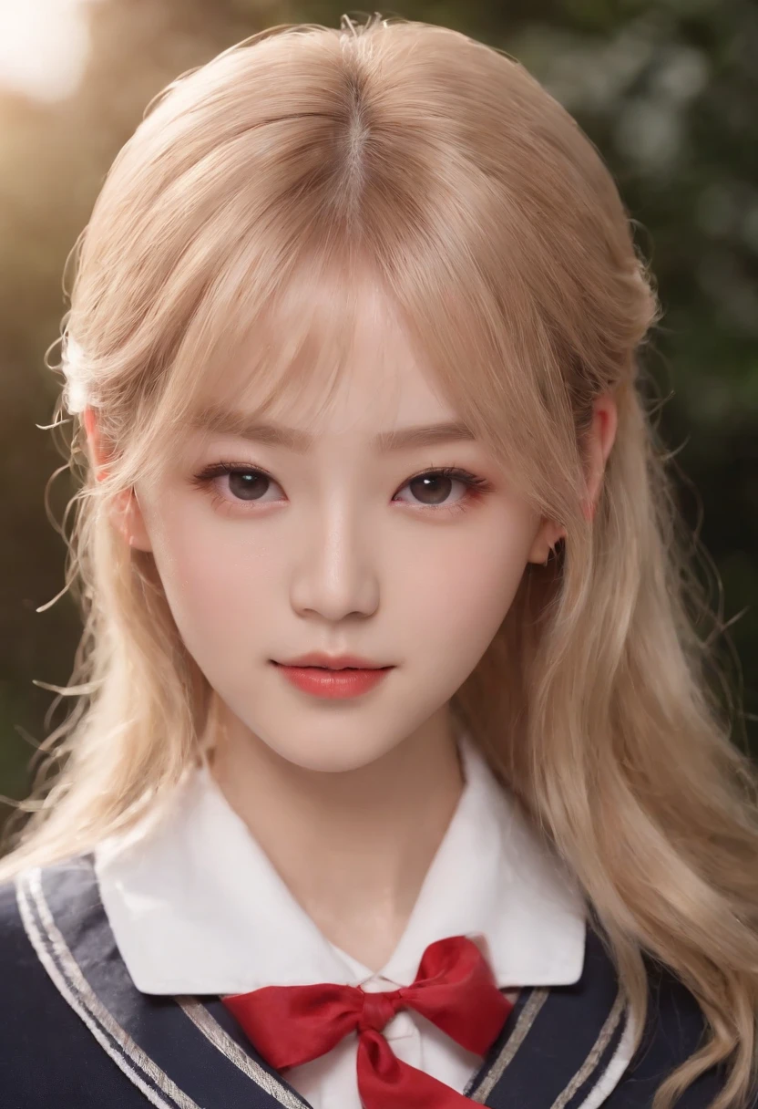 (8K、Raw photography、top-quality、masterpiece:1.2),(realisitic、Photorealsitic:1.37),ultra-detailliert, high resolution,see the beholder,beautifull detailed face,A smile,Constriction,(Slim waist) :1.3),Beautiful detailed skin、Skin Texture、Floating hair,Professional Lighting,Whole human body,Longhaire,a blond,japanese hight school uniform,hi-school girl,japanese hight school uniform,hi-school girla ,sailor suit,Bob Hair