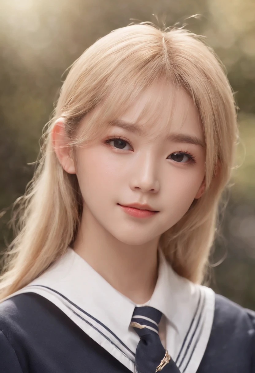 (8K、Raw photography、top-quality、masterpiece:1.2),(realisitic、Photorealsitic:1.37),ultra-detailliert, high resolution,see the beholder,beautifull detailed face,A smile,Constriction,(Slim waist) :1.3),Beautiful detailed skin、Skin Texture、Floating hair,Professional Lighting,Whole human body,Longhaire,a blond,japanese hight school uniform,hi-school girl,japanese hight school uniform,hi-school girla ,sailor suit,Bob Hair