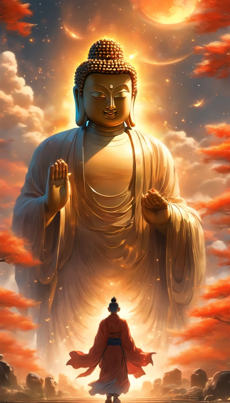 China-style,In the distance, A huge statue of Maitreya Buddha stands in space,Gaze at the earth,Standing Buddha statue,with light glowing,Glow effects,Pilgrims on the road,Hyper-realistic,Ultra photo realsisim,Real Photographics,8K,High definition,high qulity,Works of masters,super-fine,Chinese black and white ink style,(((white colors))),Decolorization,Smudge,ink,8K,super-fine,high qulity,(((OC renderer)))