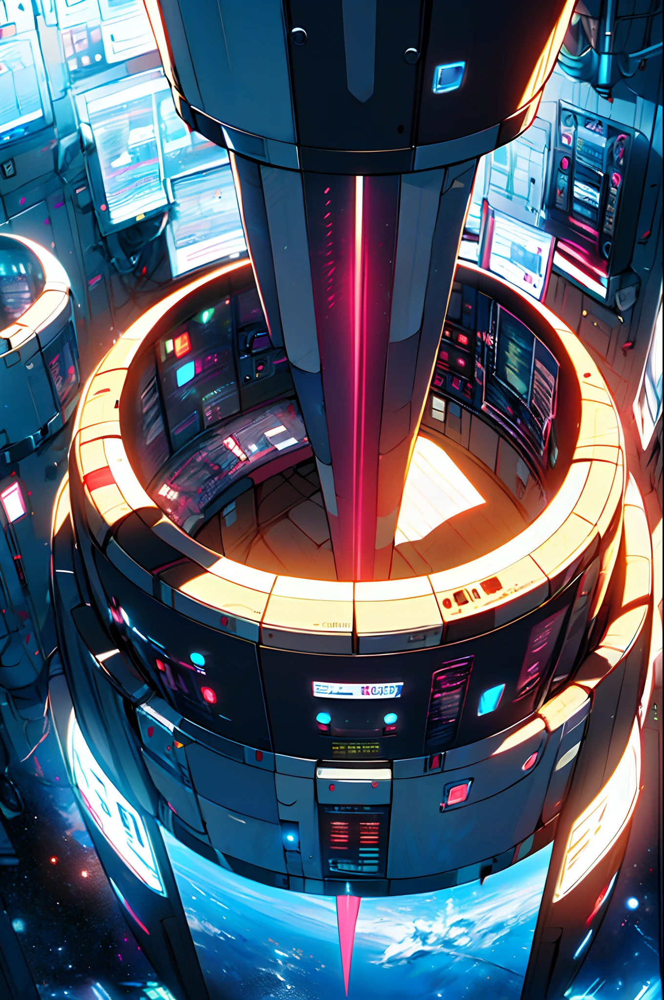 hyper HD, retinas, Anatomically correct, Textured skin, Super detail, Best quality, A high resolution,cyber punk perssonage,High-tech style space,(A cylindrical treatment pod in sci-fi style:1.3),A machine full of technology,(Floating control panel:1.3)