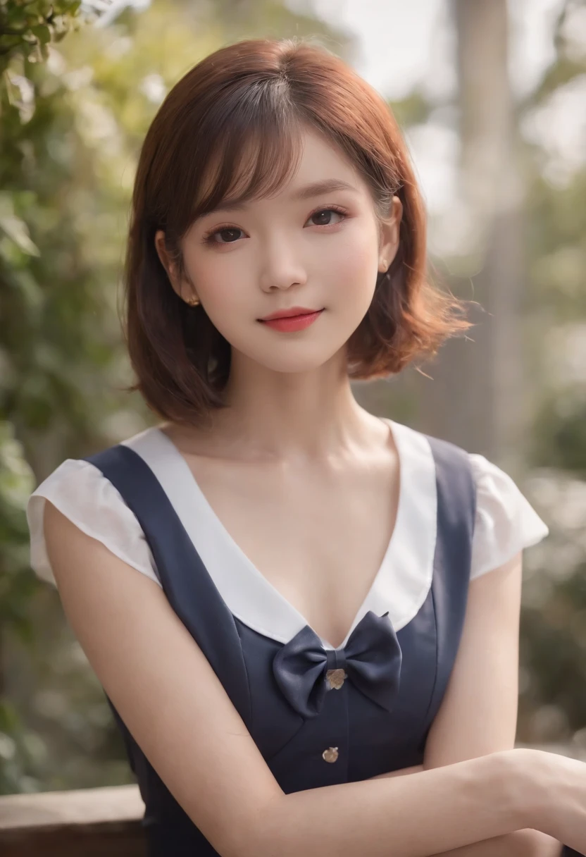 (8K、Raw photography、top-quality、masterpiece:1.2),(realisitic、Photorealsitic:1.37),ultra-detailliert, high resolution,see the beholder,beautifull detailed face,A smile,Constriction,(Slim waist) :1.3),Beautiful detailed skin,Skin Texture,Floating hair,Professional Lighting,short haire,japanese hight school uniform,hi-school girl,japanese hight school uniform,hi-school girla ,sailor suit,Bob Hair,close up