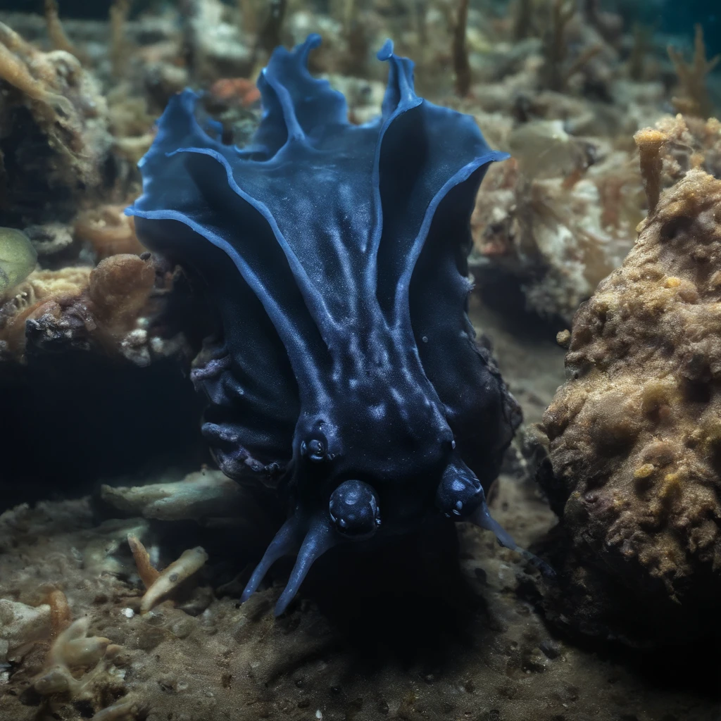 Colorful sea slugs in the aquarium、Fantastic sights、Glowing sea slugs in a dark room