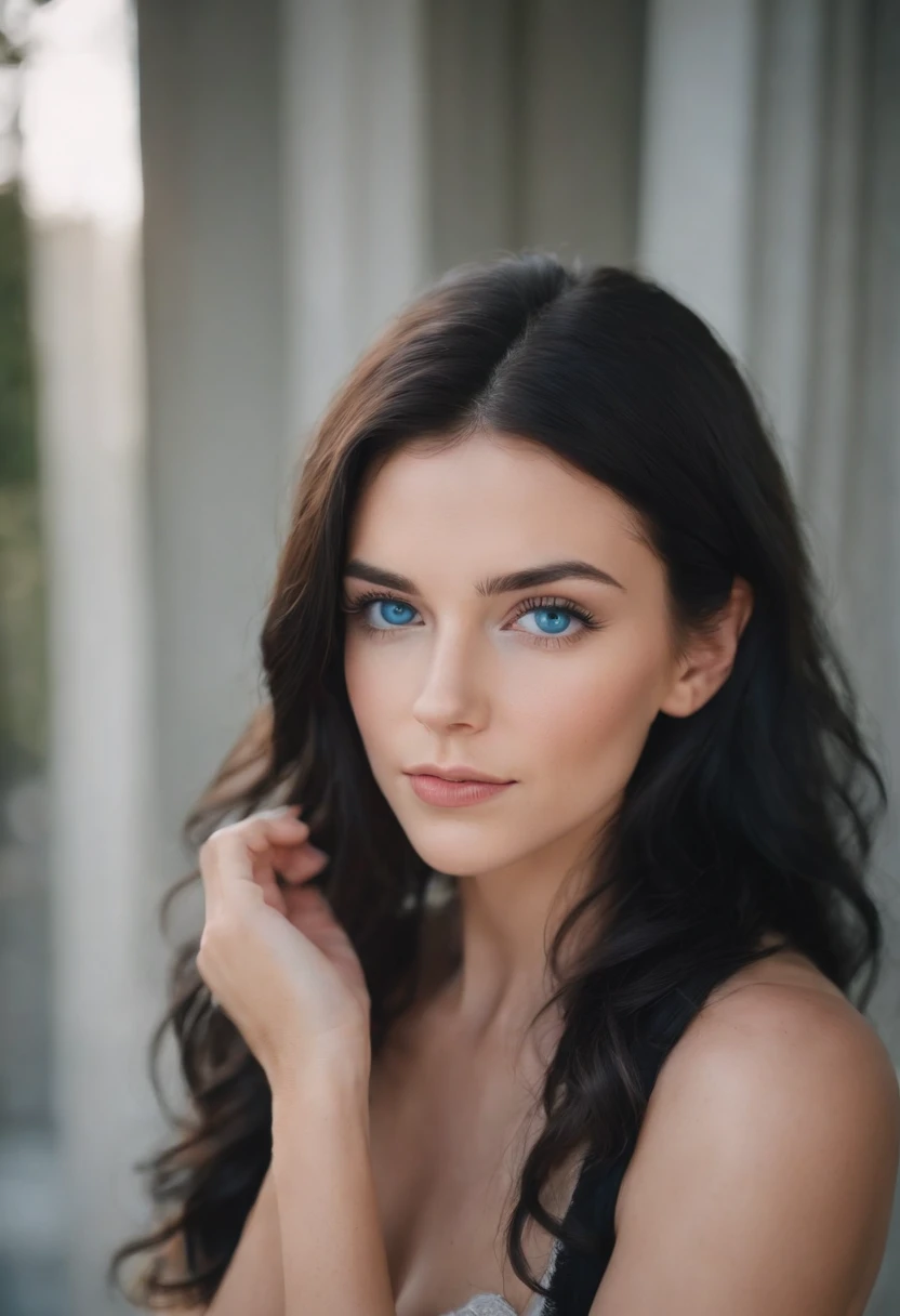 Portrait women 35mm lens Nikon camera Blue eyes black hairstyles summer filter realistic
