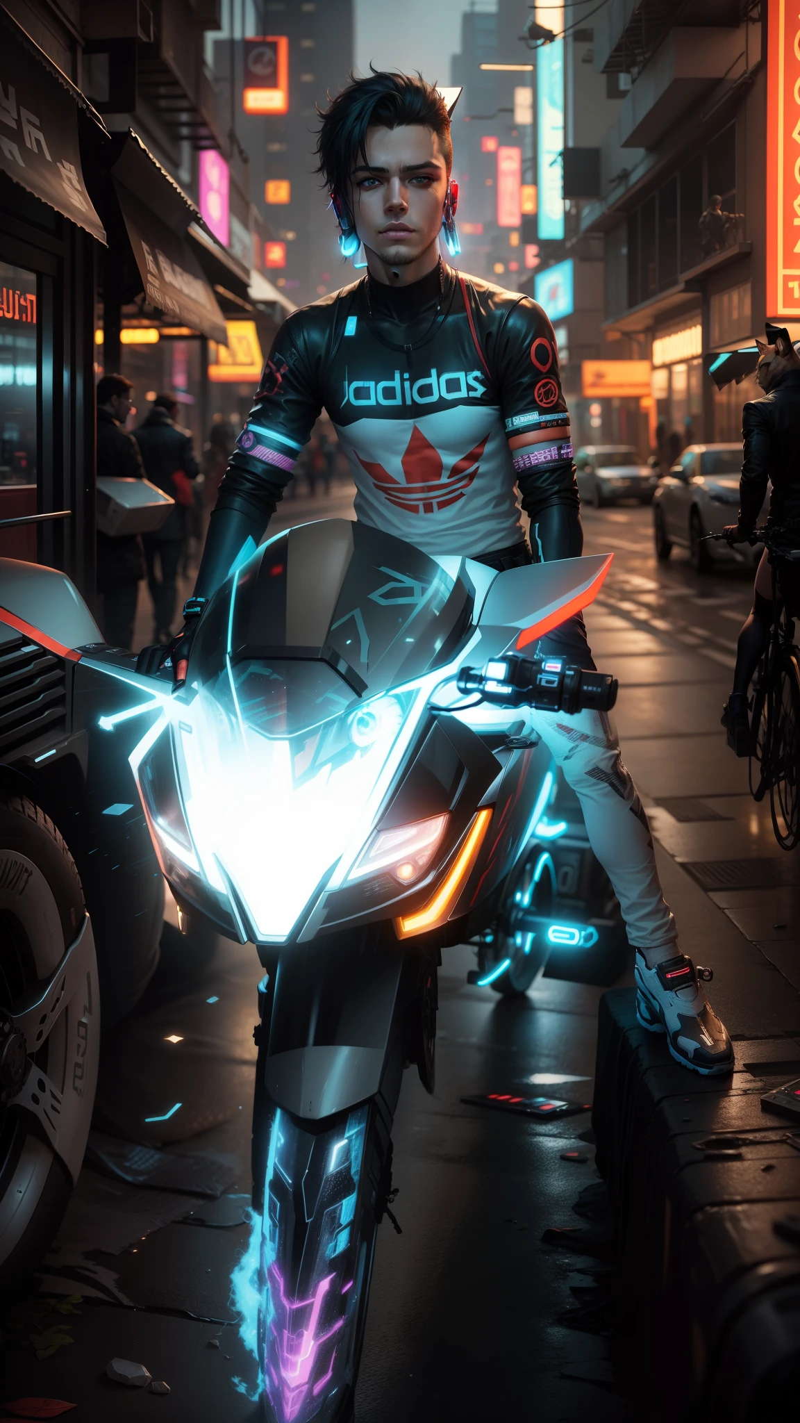 Change cyberpunk handsome boy ultra realistic with cat