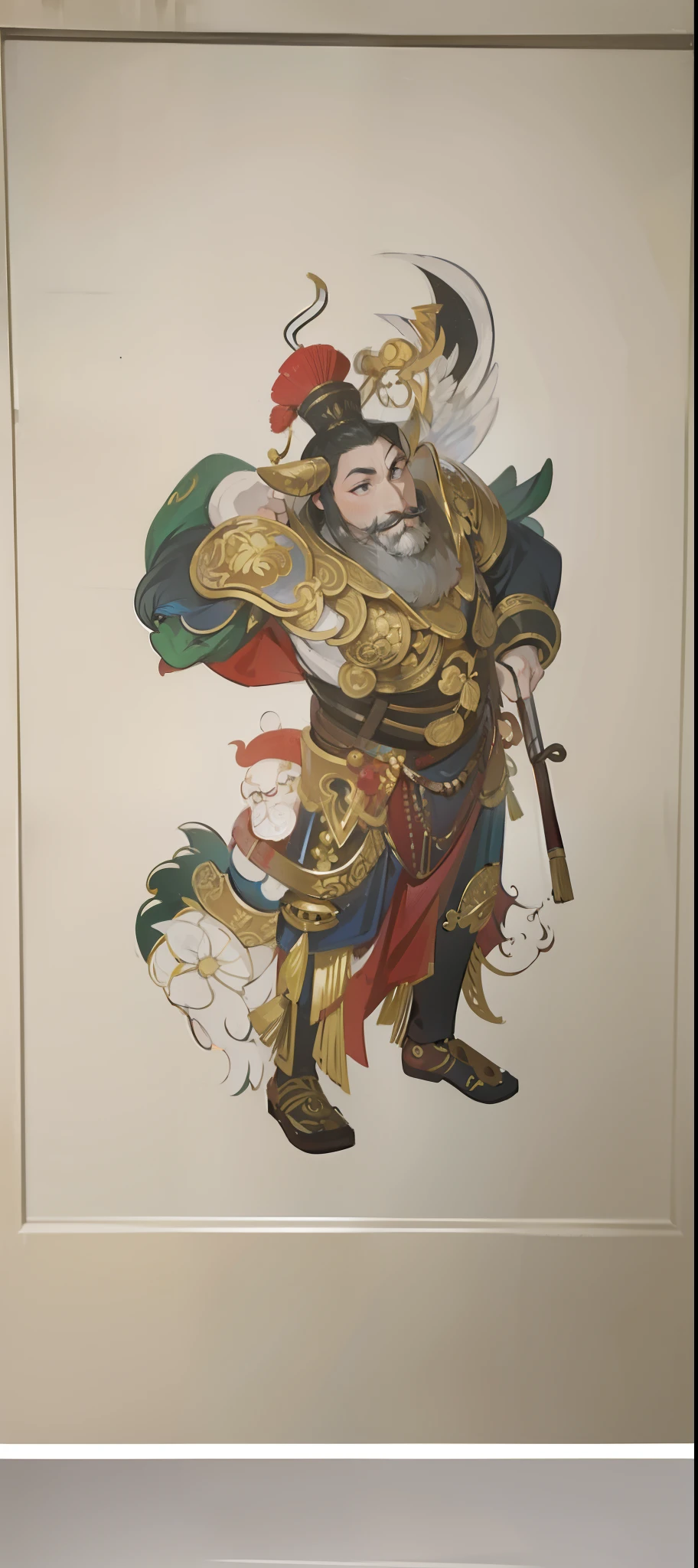 Four Heavenly Kings：The image of the four heavenly kings is drawn in the New Year painting，Each king has his own characteristics and image characteristics，Such as holding a sword、Holding an umbrella、Holding a lute、Holding snakes, etc。
Door God：The door god is a common image in traditional Chinese culture，It is generally used to guard portals and ward off evil spirits。In the New Year painting，The image of the door god should be majestic and dignified，Qi Yu Xuanang，to highlight its guardian role。
Traditional elements：In the drawing of the Four Heavenly Kings，Add traditional elements，Such as moiré、drak、Phoenix、lions, etc，to highlight the characteristics of Chinese culture。
Vivid colors：In the New Year painting，Use vibrant colors，Such as red、amarelo、Blue, etc，to enhance the visual impact of the picture，At the same time, it is in line with the understanding and preference of color in traditional Chinese culture。
detail-rich：In the drawing of the year painting，Attention to detail handling，Such as the pattern on the costume of the king of heaven、decoration on weapons, etc，These details can make the picture more vivid and realistic。
The background is simple：To highlight the theme of the door god and the four heavenly kings，You can choose a simple background，Like clouds、landscapes, etc，to reduce the interference of background elements on the subject。
line sleek：Use smooth lines to draw the door god and the four heavenly kings，It can make the picture more vivid and natural。