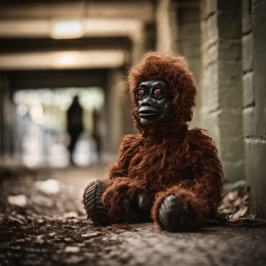 A humanoid monster made of candy runs to the camera, Perspectives, The monster is in an abandoned and dirty corridor, There were several people lying on the floor of the corridor, Horror movie style, Camera DSLR camera, A high resolution, 4K