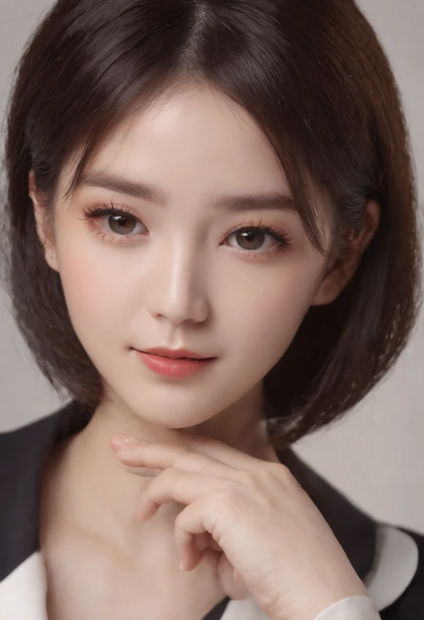(8K、Raw photography、top-quality、masterpiece:1.2),(realisitic、Photorealsitic:1.37),ultra-detailliert, high resolution,see the beholder,beautifull detailed face,A smile,Constriction,(Slim waist) :1.3),Beautiful detailed skin,Skin Texture,Professional Lighting,upper body,a black short hair,japanese hight school uniform,hi-school girl,japanese hight school uniform,hi-school girla ,sailor suit,Bob Hair