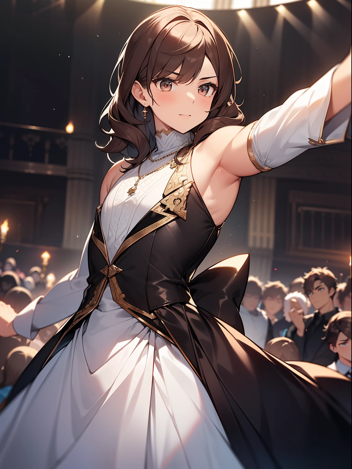 Anime girl in a white dress with a black and gold dress - SeaArt AI
