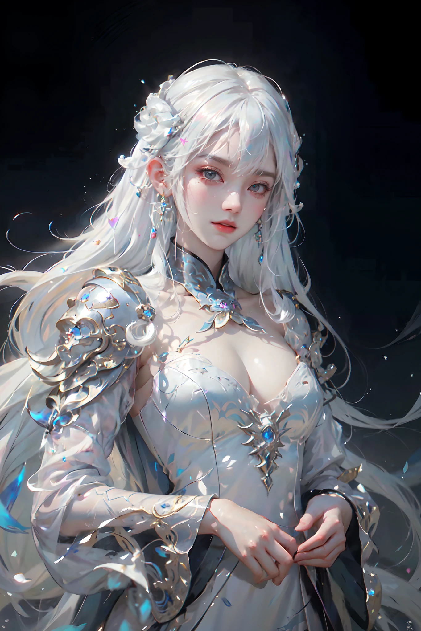 a close up of a woman with white hair and a white mask, beautiful character painting, guweiz, artwork in the style of guweiz, white haired deity, by Yang J, epic exquisite character art, stunning character art, by Fan Qi, by Wuzhun Shifan, guweiz on pixiv artstation
