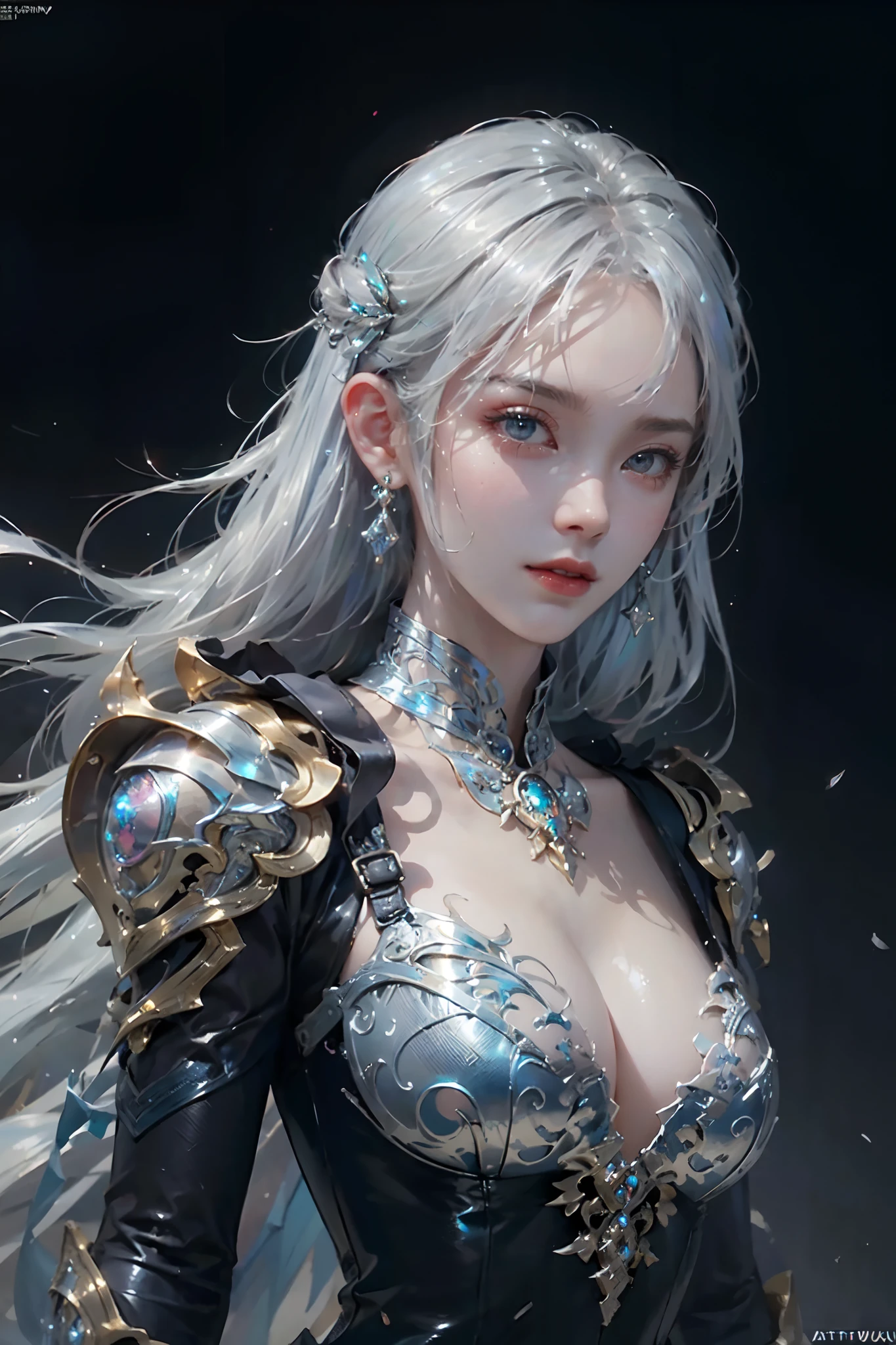 a close up of a woman in a silver and blue dress, chengwei pan on artstation, by Yang J, detailed fantasy art, stunning character art, fanart best artstation, epic exquisite character art, beautiful armor, extremely detailed artgerm, detailed digital anime art, artgerm on artstation pixiv, armor girl