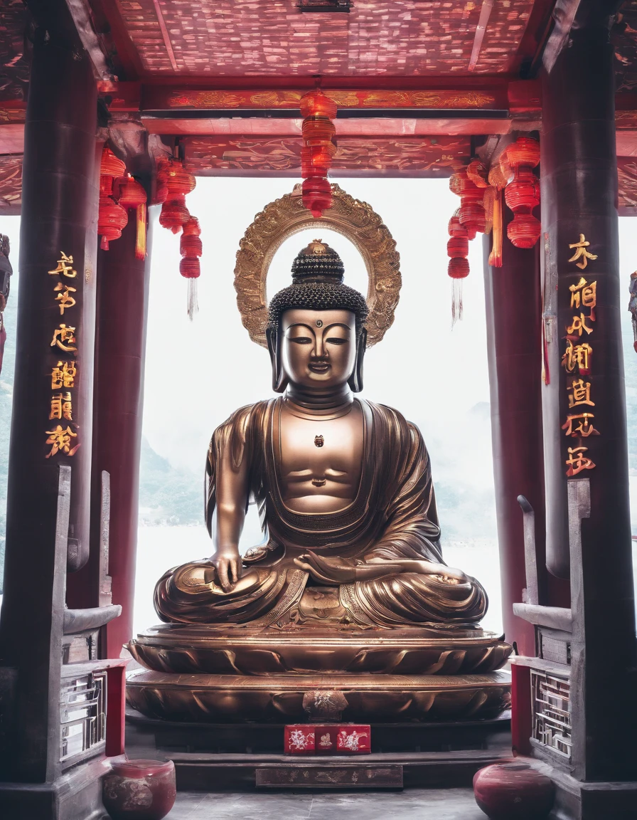 China-style，In the universe, The huge Maitreya Buddha statue stands in space，Gaze at the earth，Standing Buddha statue，with light glowing，Glow effects，Pilgrims on the road，Hyper-realistic，Ultra photo realsisim，Real Photographics，8K，High definition，high qulity，Works of masters，super-fine，Chinese black and white ink style，（（（white colors））），Decolorization，Smudge，ink，8K，super-fine，high qulity，（（（OC renderer）））