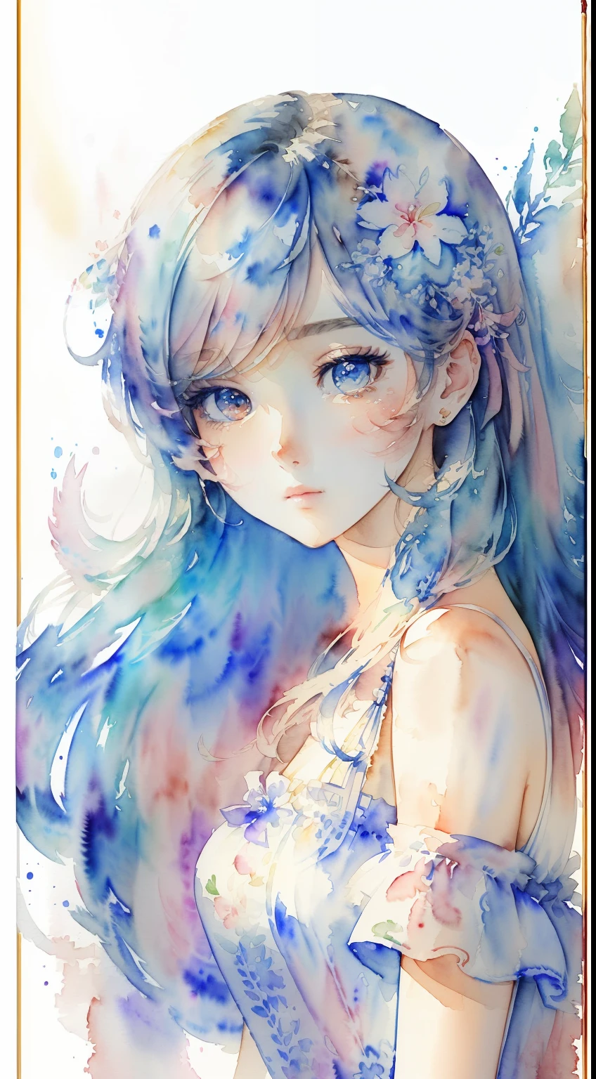 (​masterpiece)、(top-quality:1.2)、(ultra-detailliert:1.1)、Best Illustration、detaile、(watercolor paiting:1.4)、(handdraw:1.2)、(Watercolor brush hair:1.1)、 (Best Beautiful Girl:1.6)、
