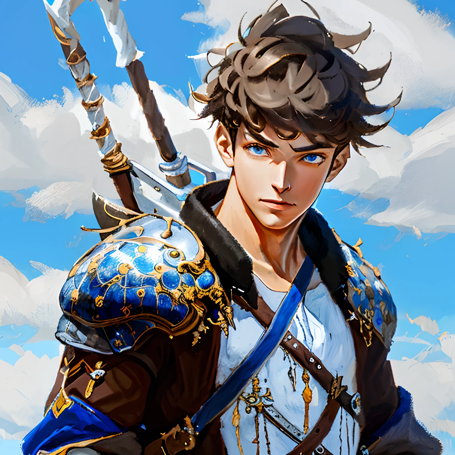 DBfantasyart, masterpiece, 1boy, 8K resolution, cinematic render of beautiful sexy male character design, adventurer, fashionable, concept art, messy hair, black short hair, highly detailed, smirk, looking at the camera, extremely detailed eyes, brown retina, ultra detail