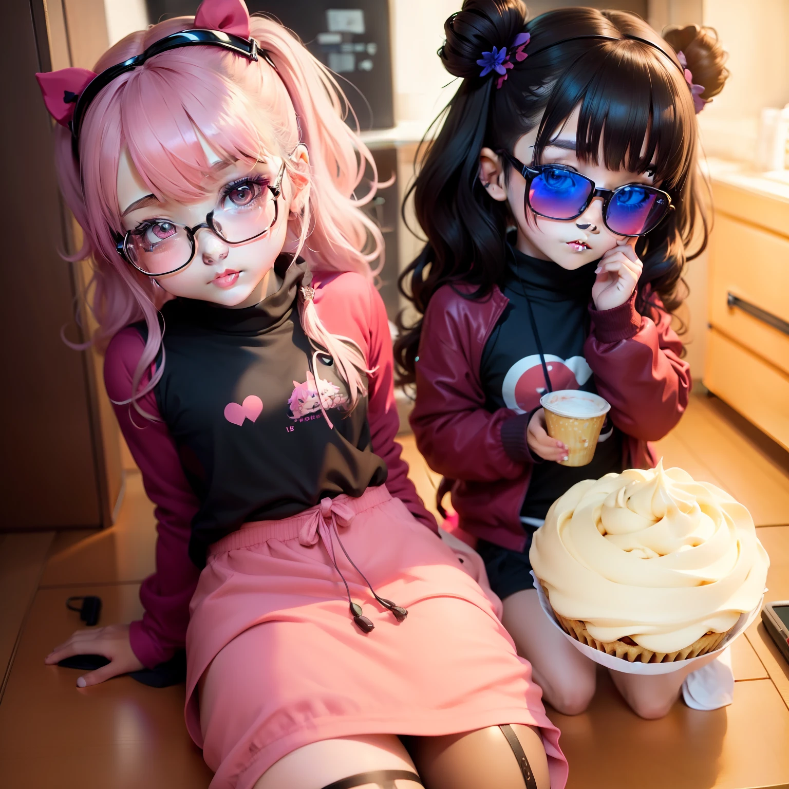 Anime  little girl cupcake a man's who like cupcake and also he is biack and thicc  got cool glasses 🕶️🧁🖖🏿