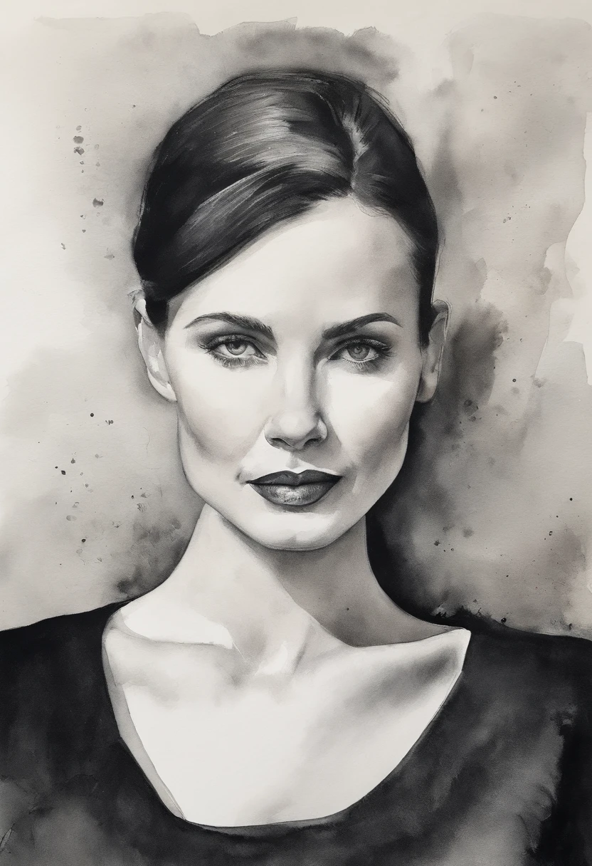 A black and white photo of a woman wearing a turtleneck sweater, Se parece a Audrey Hepburn, inspired by Marina Abramović, Winona Ryder, Maggie Cheung, Hermosa Caitriona Balfe, por Sergio Burzi, inspirado por Olga Rozanova, inspirado por Clifford Ross, por Silvia Dimitrova, inspirado por Caterina Tarabotti, por Clifford Ross, Mano debajo de la barbilla, Cabello largo, ropa negra,