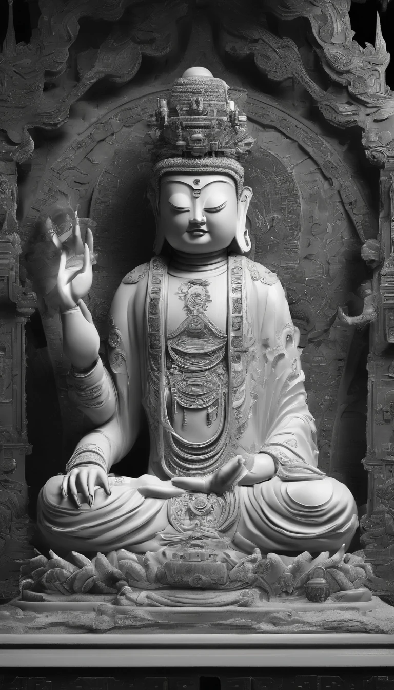 ((Masterpiece)),(Best quality)),China-style,In the universe, A huge jade statue of Maitreya Buddha stands in space,jade sculpture,Light,Transparent,Gaze at the earth,Standing Buddha statue,with light glowing,Glow effects,Pilgrims on the road,Hyper-realistic,Ultra photo realsisim,Real Photographics,8K,High definition,high qulity,Works of masters,super-fine,Chinese black and white ink style,(((white colors))),Decolorization,Smudge,ink,8K,super-fine,high qulity,(((OC renderer)))