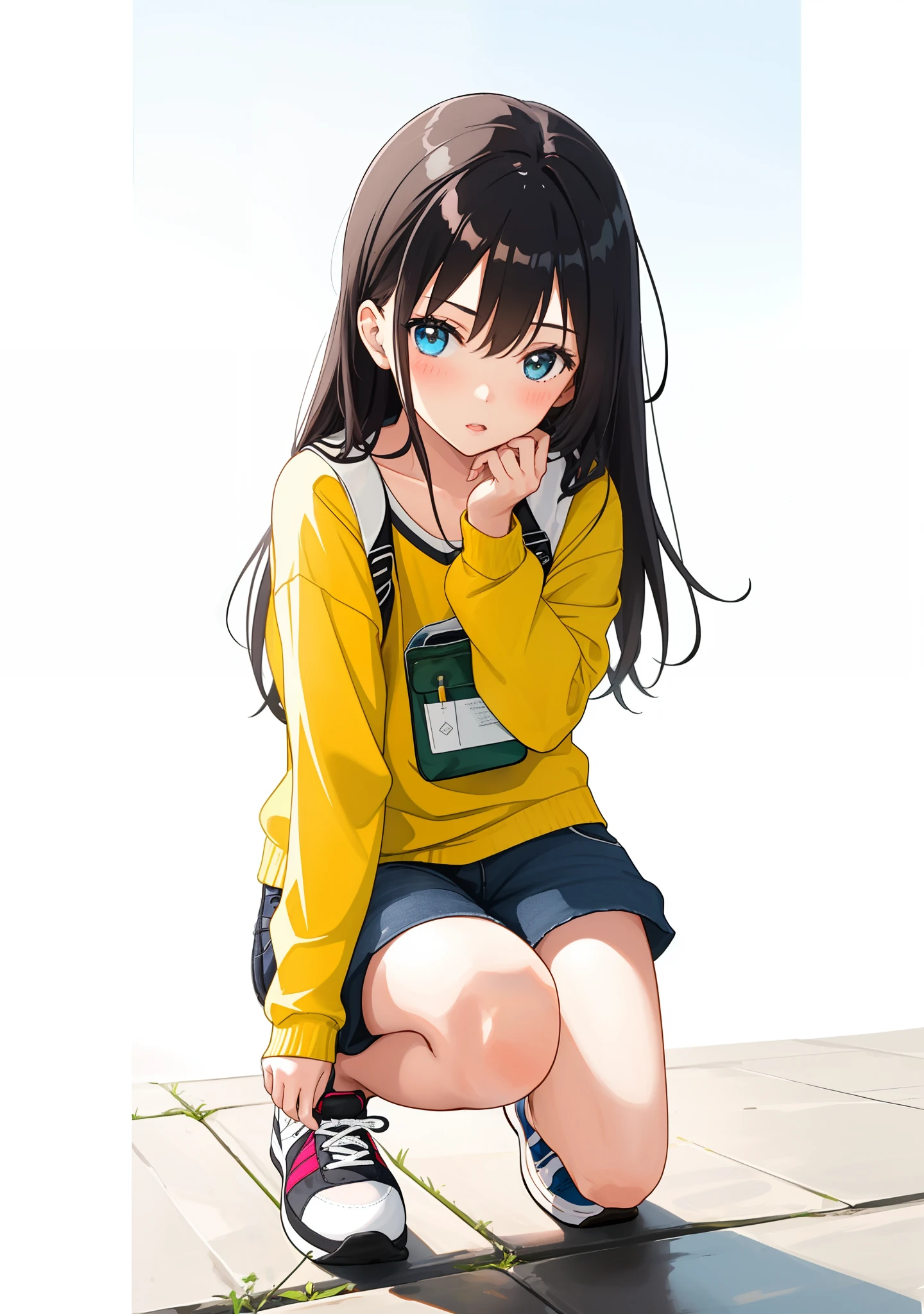 1girl kneeling down, wearing shoes