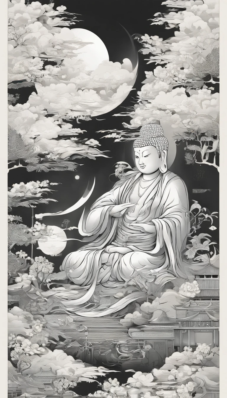 ((Masterpiece))，(Best quality))，China-style，In the universe, A huge jade statue of Maitreya Buddha stands in space，jade sculpture，Light，Transparent，Gaze at the earth，Standing Buddha statue，with light glowing，Glow effects，Pilgrims on the road，Hyper-realistic，Ultra photo realsisim，Real Photographics，8K，High definition，high qulity，Works of masters，super-fine，Chinese black and white ink style，（（（white colors））），Decolorization，Smudge，ink，8K，super-fine，high qulity，（（（OC renderer）））