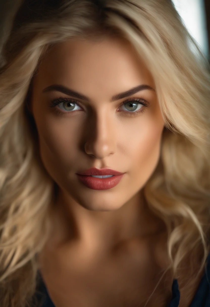 create a real photo of a person. Sexy blonde girl, about 25 years old, without t-shirts (show boobs)