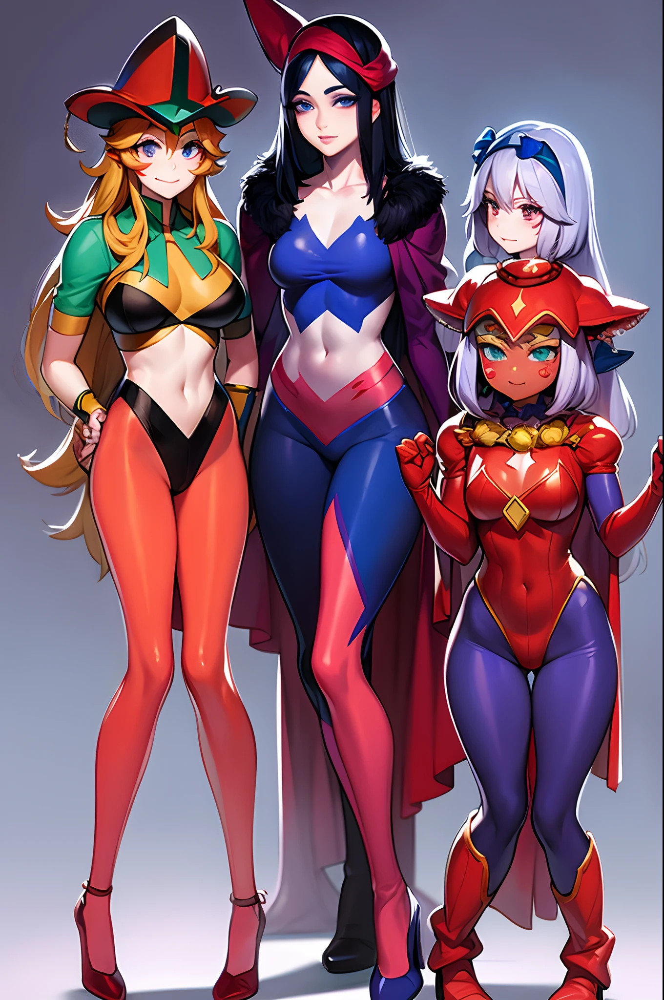 harle_\(chrono_cross\), facepaint, red_leotard, blue see-through harem_pants, jester_cap, pawg,