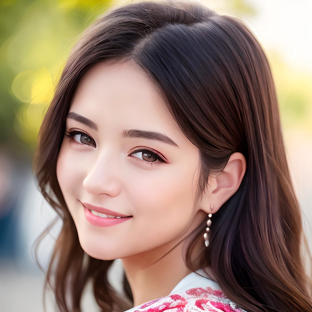 Looking at the audience, light makeup, realism, realistic photos, professional color correction, 8K, F2.4 aperture, 35mm lens, realistic real face, only the face area is included, light smile