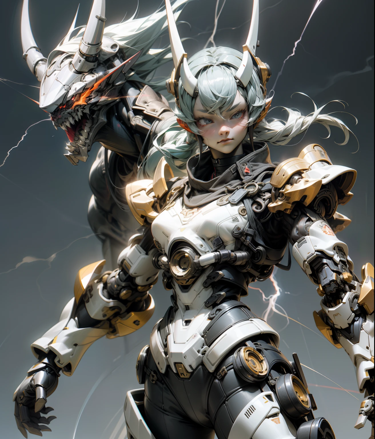 Demon Killer、Super Cool Demon Killer、Super macho body、Wearing mechanical armor、Red lightning、Play Lightning、super detailing、IP by Pop Mart、edge light、avatar、octan render、blender、full body Esbian、Clean black background、。.。.3D、C4D、top-quality、ighly detailed、8K