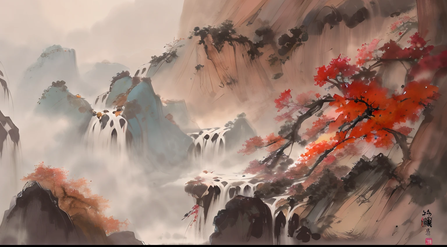 There is a waterfall painting in the mountains, 4k digital painting, 4 k digital painting, Beautiful art UHD 4 K, beautiful digital painting, high quality digital painting, Detailed painting 4 K, 4K detailed digital art, landscape artwork, Gorgeous digital painting, 4k highly detailed digital art, digital 4k painting, digital landscape art
