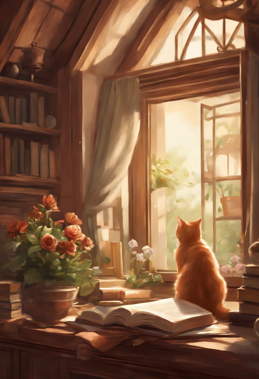 masterpiece, best quality, absurdres, dynamic pose, dynamic angle,
(startled by the sudden appearance of cat ears:1.2), (hidden away in her cozy attic bedroom:1.1), (sunlight filtering through the dusty windows:1.0), (the girl's expression a mix of surprise and curiosity:1.3), (her room filled with whimsical posters and manga collections:1.2), (gazing at her newfound feline features in the mirror:1.4), (furry cat ears perched delicately atop her head:1.3), (a world of wonder and uncertainty lies ahead:1.1), (the attic a sanctuary for her newfound secret:1.2), (as she embarks on a journey of self-discovery:1.3), (her cat-like instincts awakening:1.2), (a new chapter in her life unfolds:1.1), (the attic filled with the scent of old books and adventure:1.1), (her transformation a hidden tale known only to her:1.2), (curled up with her favorite book, she ponders the mysteries of her cat ears:1.3),