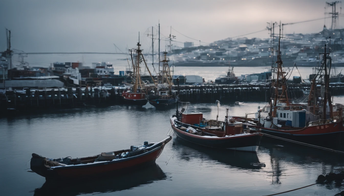 Japan fishing port,Winter scene