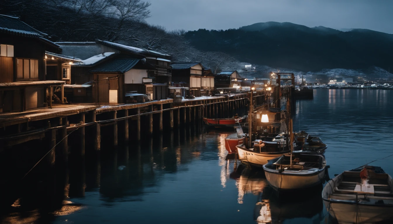 Japan fishing port,Winter scene