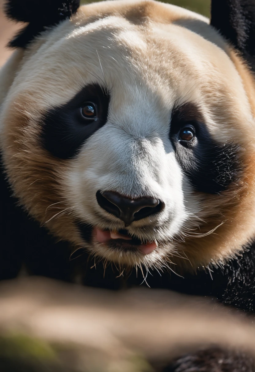 giant panda,facial close-up,Eyes on the lens,tmasterpiece,best qualtiy,8K