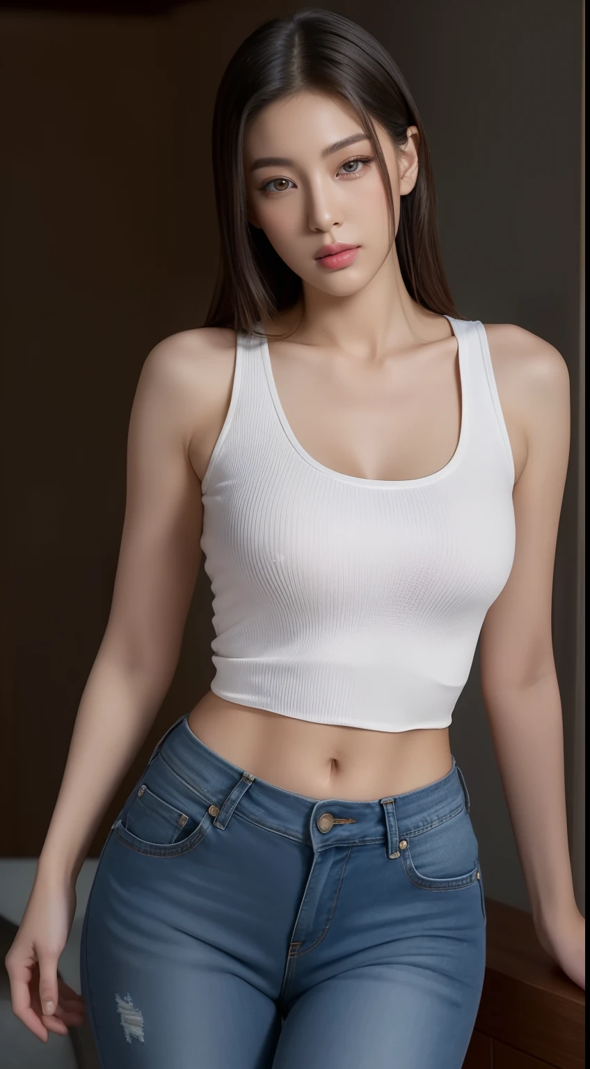 Ultra detail, high resolution, Ultra detailed, Best quality, Amazing, Top quality,Unified 8K wallpapers, Cinematic lighting, fully body photo，Miss Asia，Japanese beauty model()，Skinny slim-fit jeans，