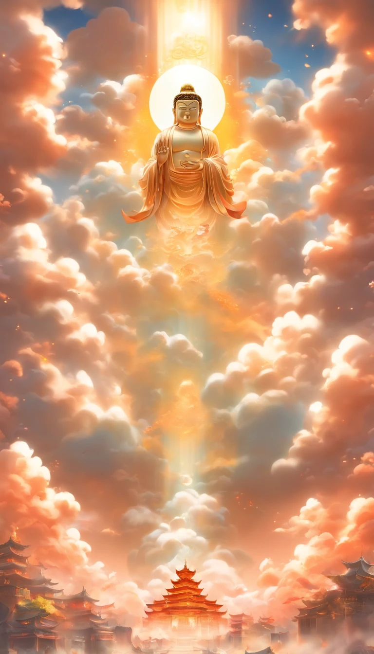 ((Masterpiece)),(Best quality)),China-style,In the sky, The clouds form a huge transparent glowing white jade Maitreya Buddha statue,Thick clouds,The sun shines,Pilgrims on the road,Hyper-realistic,Ultra photo realsisim,Real Photographics,8K,High definition,high qulity,Works of masters,super-fine,(((OC renderer)))