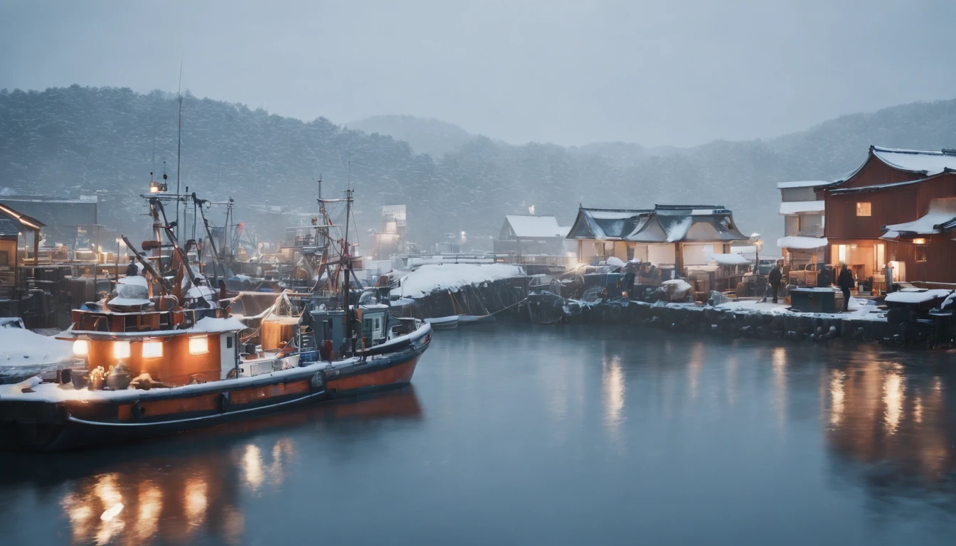 Japan fishing port,Winter scene