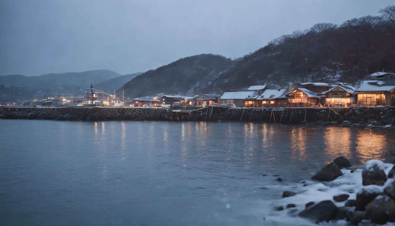 Japan fishing port,Winter scene