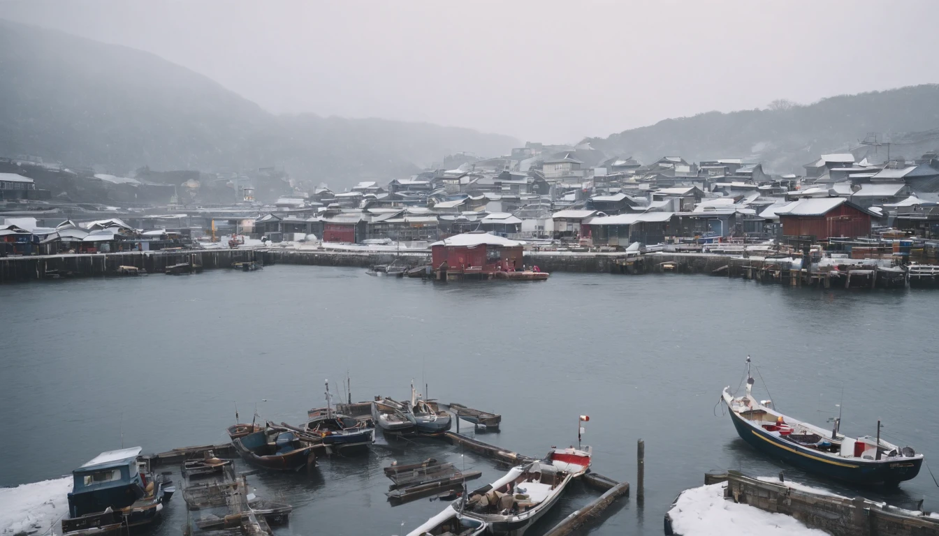 Japan fishing port,Winter scene