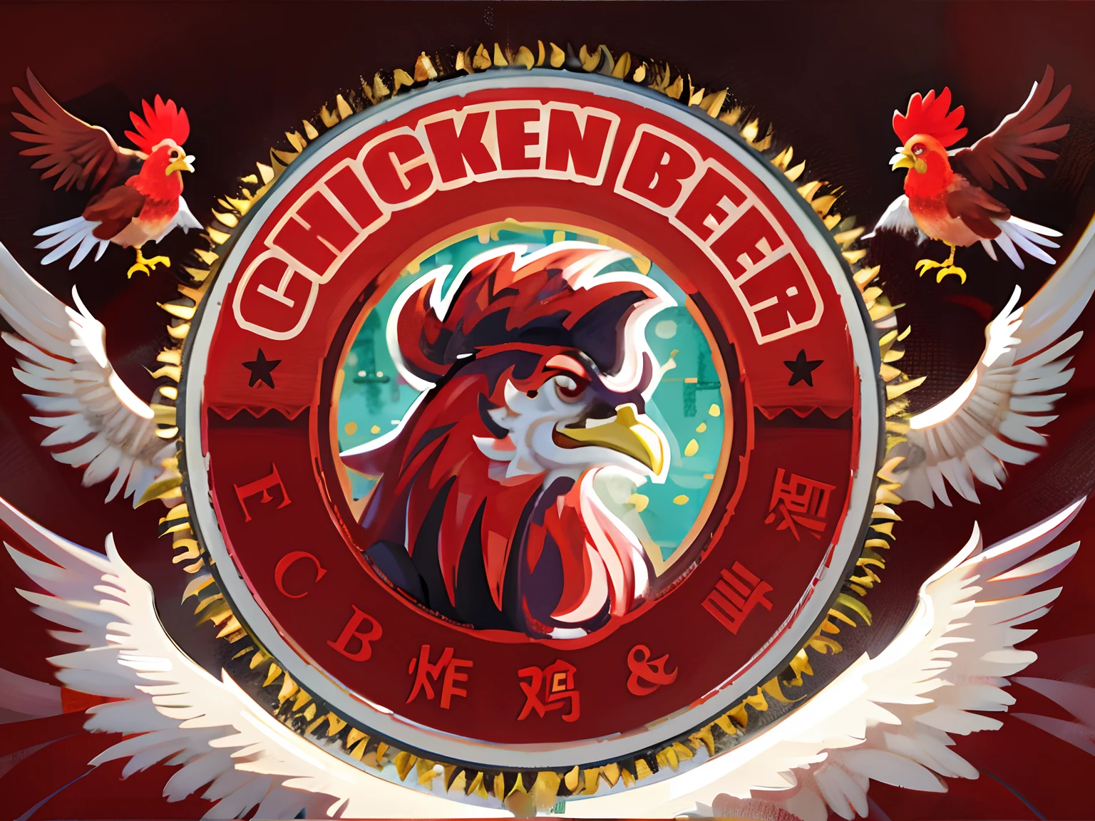 Arafeld image of chicken beer logo with red rooster, beer logo, Chicken, Piva, China, beijing, anthropomorphized chicken, beer commercial, author：Wen Boren, shenzhen, image, anthro rooster, anthro rooster!!!!, Fried chicken, akihiko yoshida”, 8 a.m, kfc chicken, ca, bc, by Chizuko Yoshida