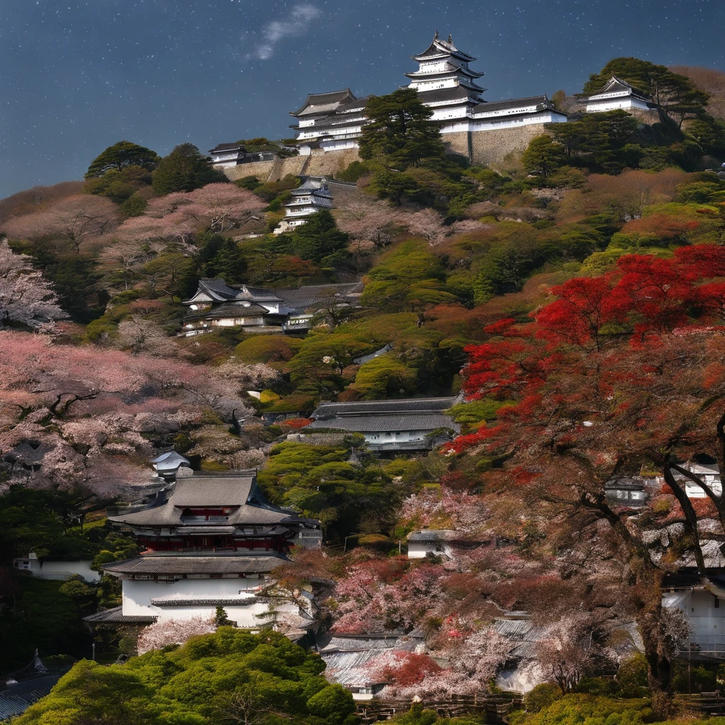 O Castelo de Himeji, also known as Hakurojō or Shirasagijō due to its bright white exterior, is a palace complex with 82 wooden buildings, localizado na cidade de Himeji, Hyogo Prefecture, in Japan.