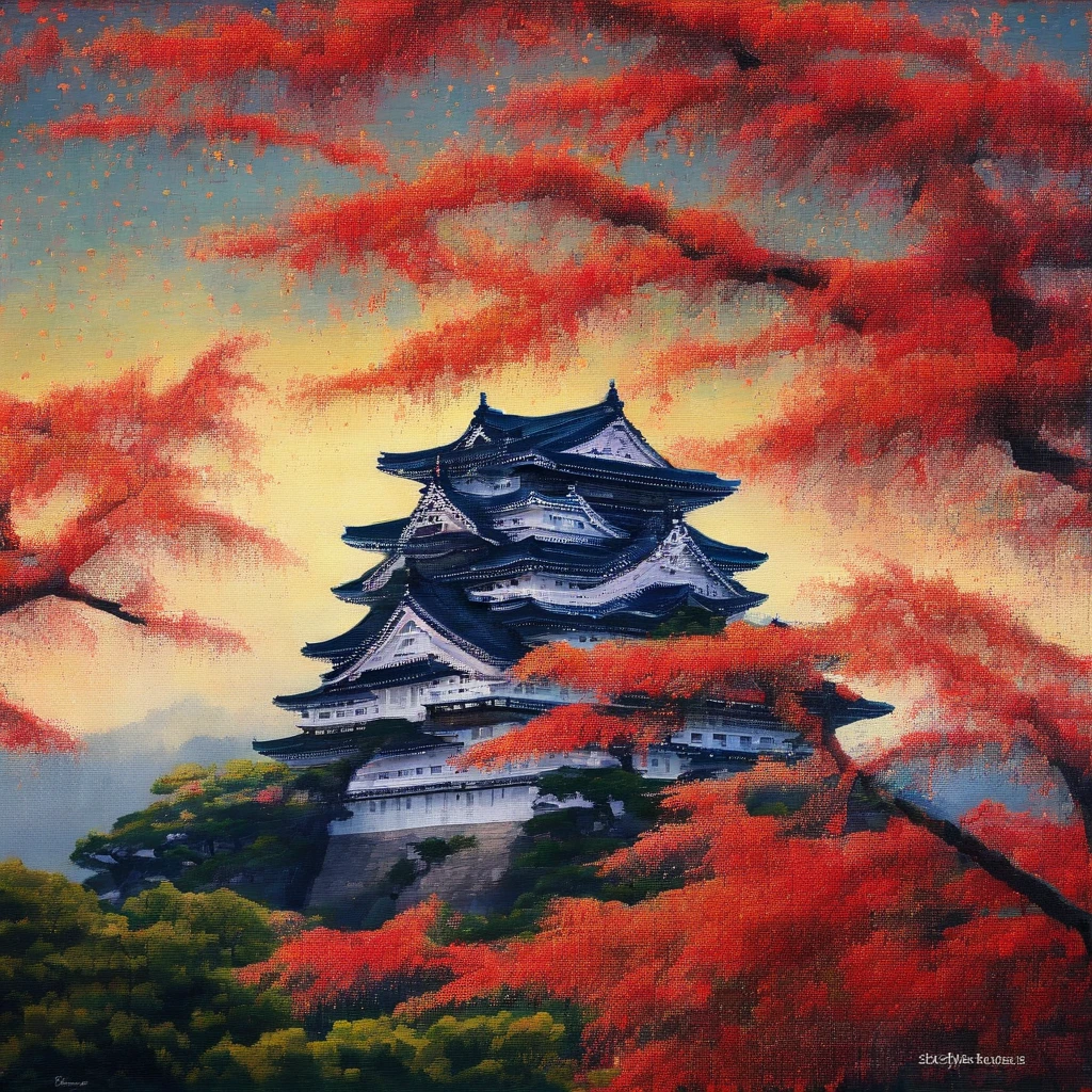 O Castelo de Himeji, also known as Hakurojō or Shirasagijō due to its bright white exterior, is a palace complex with 82 wooden buildings, localizado na cidade de Himeji, Hyogo Prefecture, in Japan.